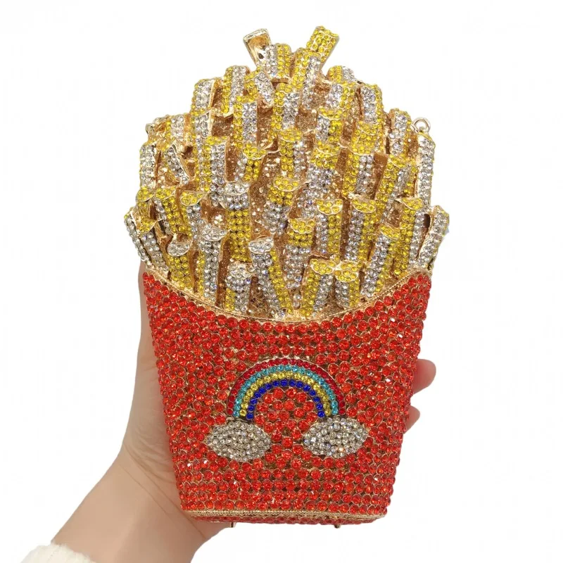 French Fries Chips Rainbow Clutch Rhinestone Crystal Bag Women -   Finland