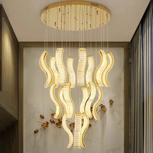 New Arrivals Adjustable Staircase Chandelier Hotel Long Stairs Crystal Hanging Line Pendant Light for Villa