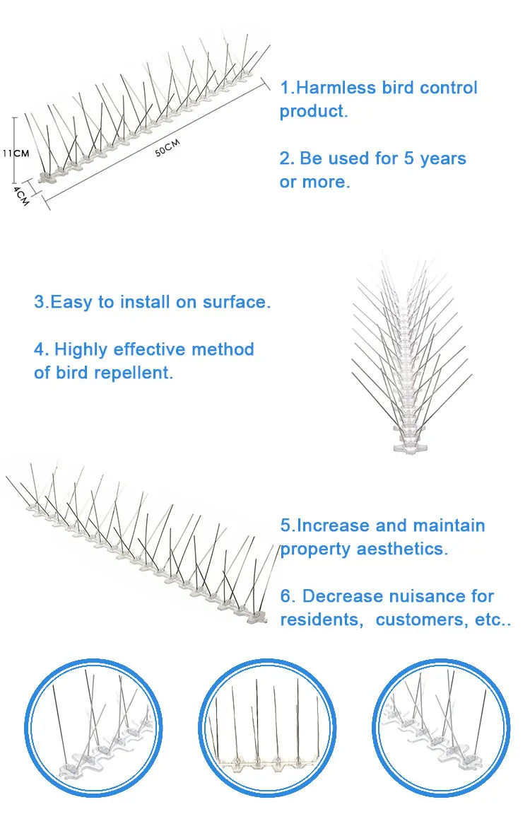 50CM Length 7CM Width Repeller Base Anti Pigeons Roost Bird Spike for Window Home Roof Solar Top