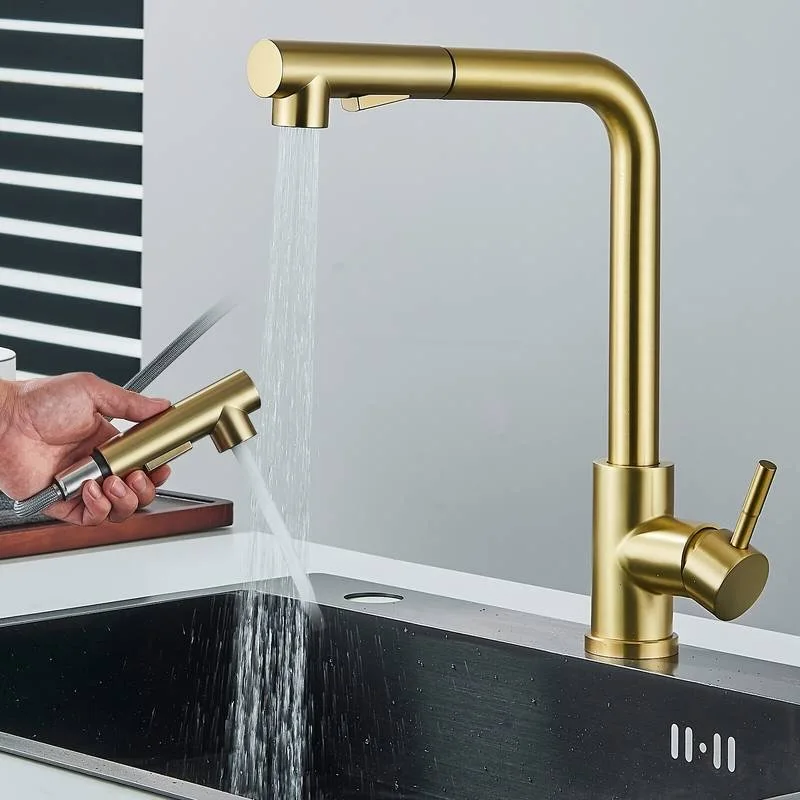 Brushed Gold Kitchen Faucet With Pull-Down Sprayer – Single Handle High Arc Deck Mount - View #5