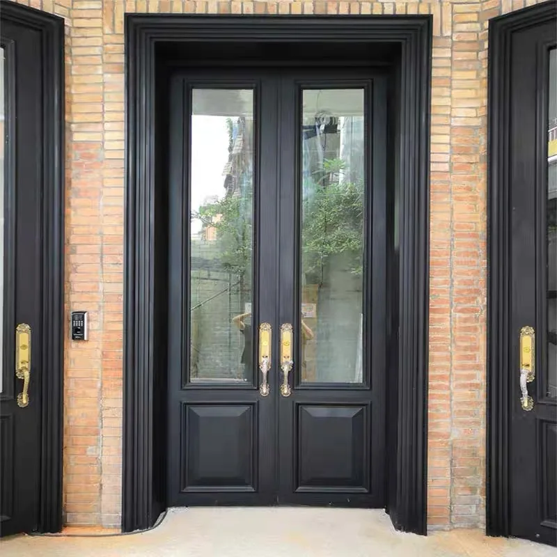 Modern Thin Profile Wrought Iron French Door Cheap Steel Window Grill Design