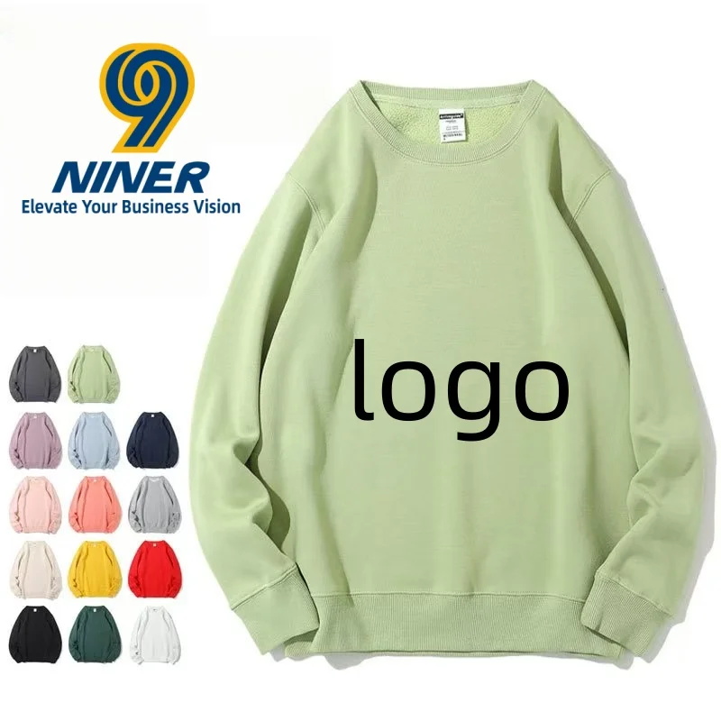 Autumn and Winter Fleece Round Neck Hoodie for Men and Women, Solid Color Hoodie, Customized Workwear, Printed logo