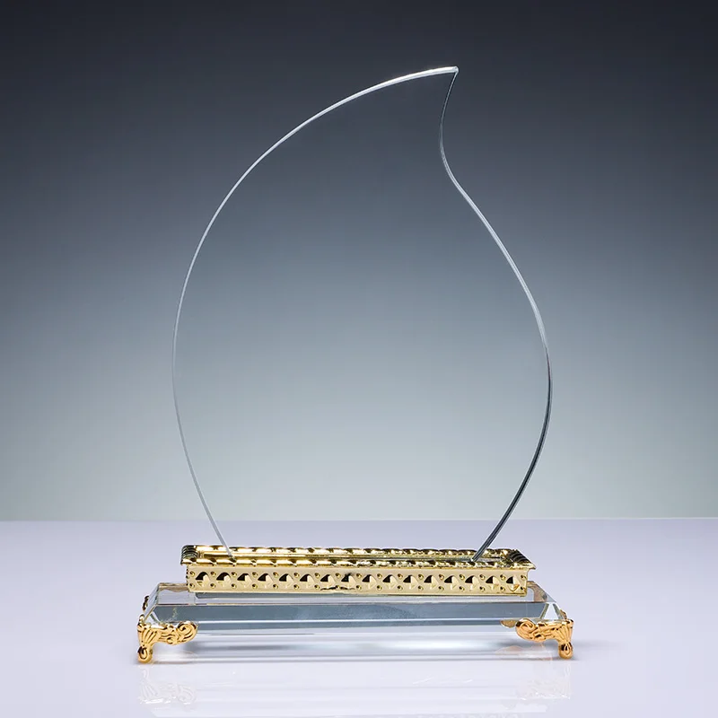 PuJiang Glass Trophy Manufacturer Blank Glass Award With Gold Metal Base manufacture