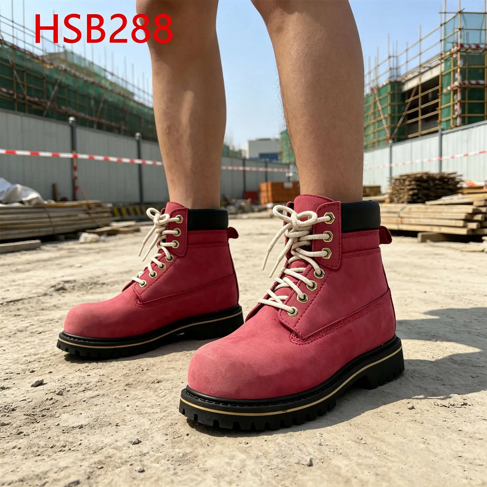 ZYF,machine Build Anti-moist Goodyear Rubber Sole pink Safety Shoes Industrial Area Top Level Nubuck Leather Work Boots HSB288