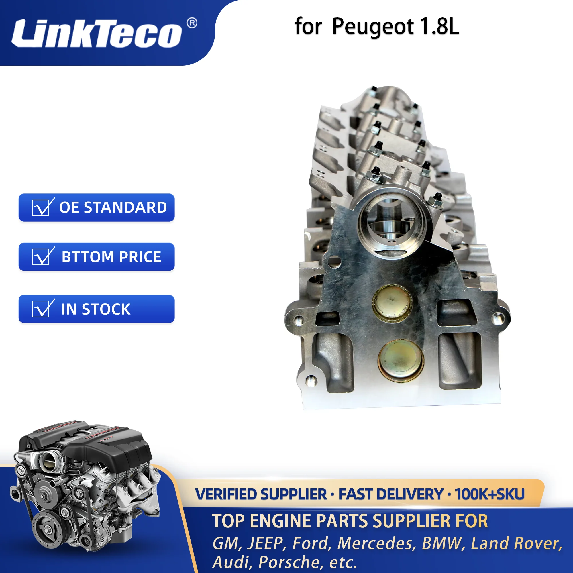 Linkteco Engine Cylinder Head Assembly for Peugeot 405 1994- XU7JP L3 LFX XU7JB 1.8L 9608434580 0200.F2 Auto Parts