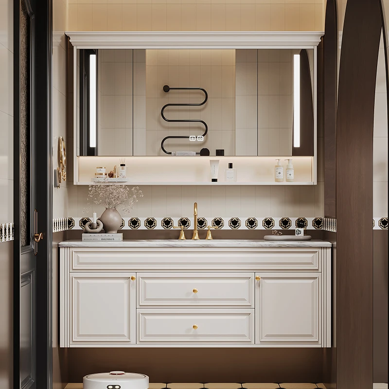 product popular oak retro wall mounted bathroom cabinet combination bathroom textured vanity with intelligent mirror-7