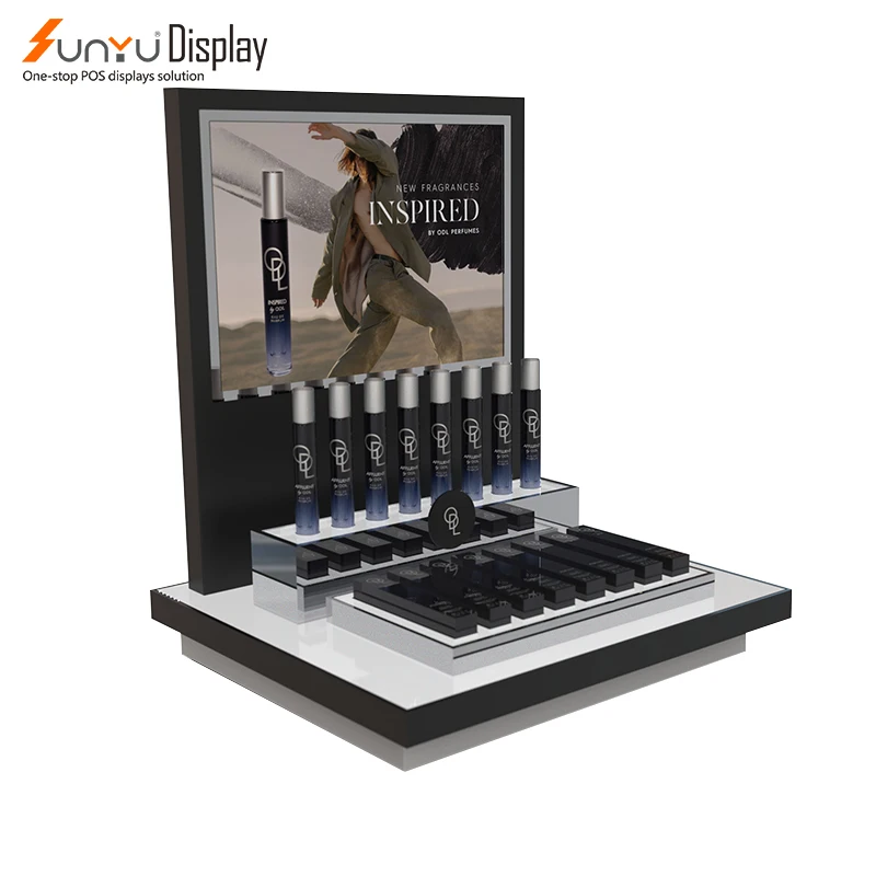 Shopping Mall Display Cosmetic stand Makeup Perfume desktop Display Stand with lights