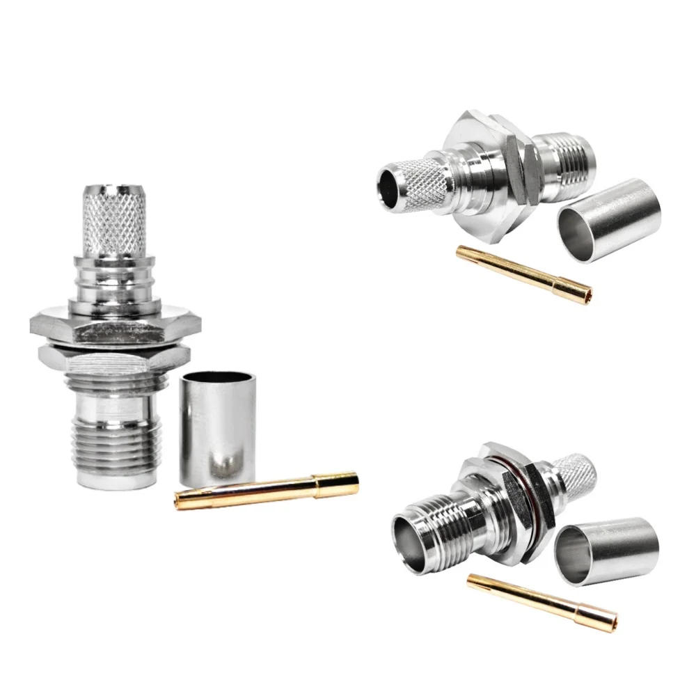 Waterproof TNC Female Bulkhead Mount Crimp RF Connector for LMR300 5DFB Coaxia Cable