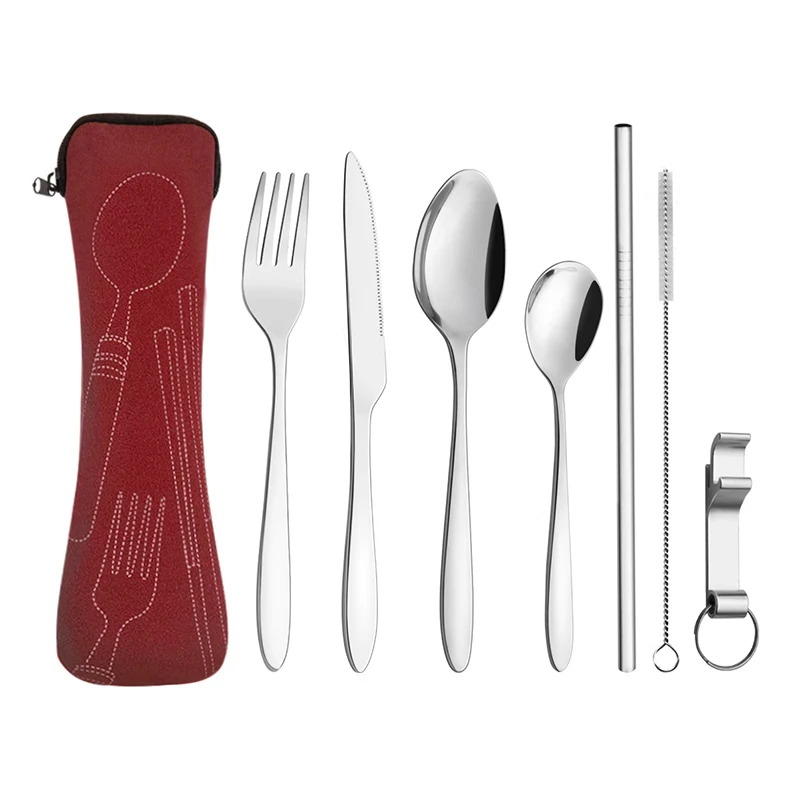 Нержавеющая сталь Палочки для еды Столовые приборы металлические соломы Чехол персонализированные столовый набор в дорогу для путешествий