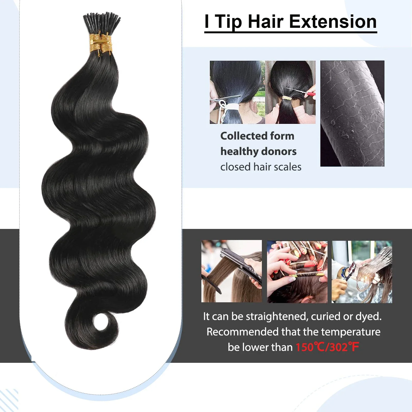Body Wave I Tip Echthaar-Verlängerung, brasilianisches Remy-Naturhaar, 16-26 Zoll_voghion.com