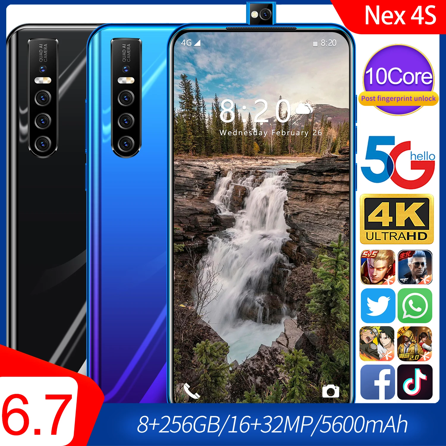 
 НОВЫЙ разблокирован смартфон Nex 4S 6,7 дюймов с двумя сим карты уход за кожей лица/отпечаток пальца ID аппарат не привязан к оператору сотовой связи Android 10,0 8 ГБ + 256 ГБ Celulares  