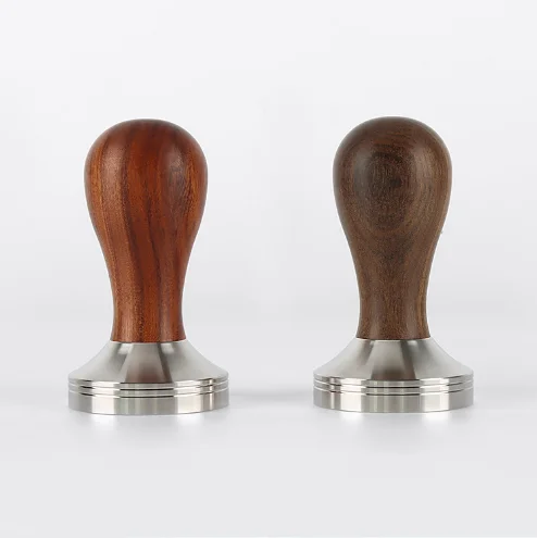 304 Stainless Steel Coffee Powder Press Coffee Accessories 51/53/58mm Powder Hammer Solid Wood Handle