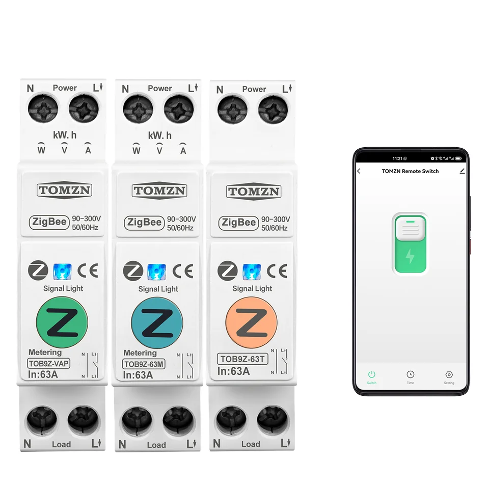TOMZN Zigbee 63A 1P+N WIFI Smart Switch Energy Meter Kwh Metering Monitoring Circuit Breaker Timer Relay MCB TUYA Smartlife