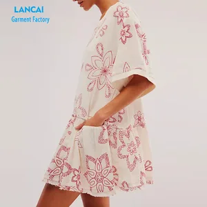 Women Casual Loose Dress With Pocket Ladies Fashion O Neck Long Tops Female T Shirt Dress