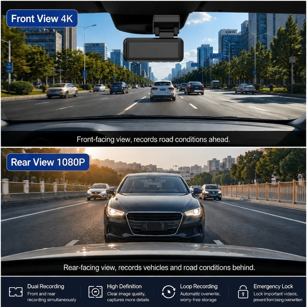 VIEVGUARB VS120 Dash Camera Night Vision 4K 2K WiFi 2 Channel IPS Screen Front and Rear