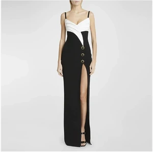 Wholesale Luxury Boutique Womens Clothing Black and White Womens Party Wear High Slit Bandage Dresses Long Gown Evening Dress