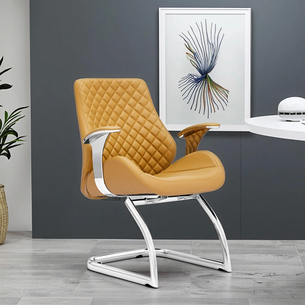 Minimalist Chrome Frame Desk Chair Waterfall Seat Edge Contemporary Office Furnishings 2