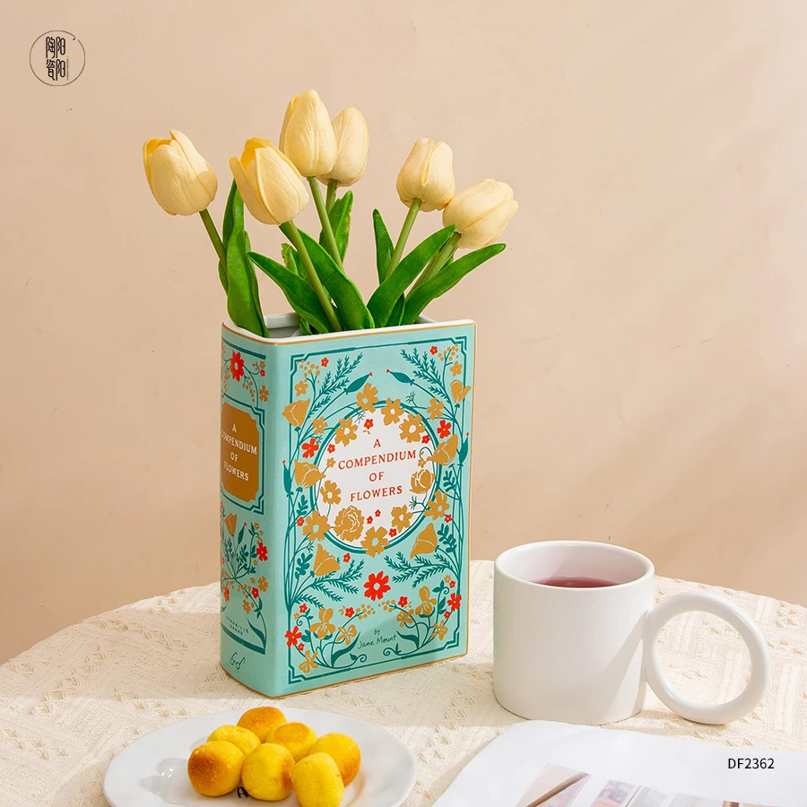 Custom logo Pattern Nordic Style Ceramic Book Flower Vase Home Decor Flowers Dried Flower Vase Ceramic Book Vases