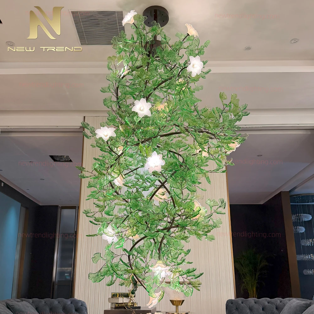 CPL-511 Custom Organic Shape Glass Chandelier: Luxury Cascading LED Staircase Lighting Manufacturer for High-End Villas