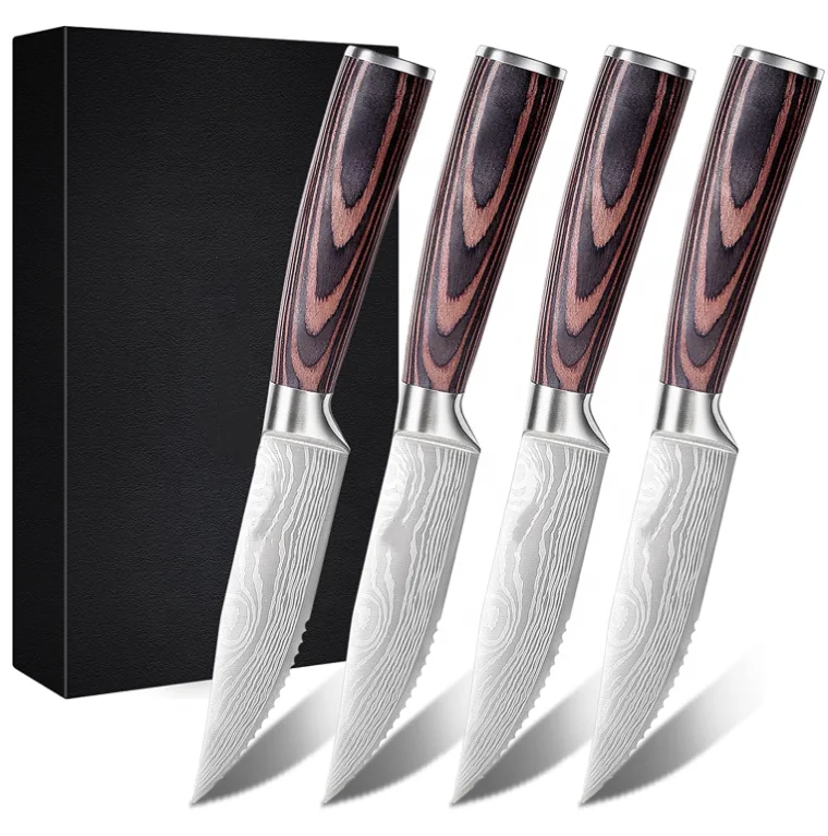 Steak Knives, 4Pcs Damascus Premium Steak Knives Set (Non-Serrated