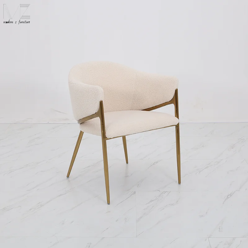 European Style Dinning Room Furniture Cafe Modern Luxury Kitchen Chairs Stainless Steel Boucle Accent Dining Chair With Gold Leg