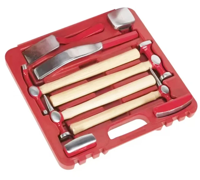 Professional 9 Pieces Of Car Body Dent Repair Hammer Dolly Tool Kit In Plastic Box Auto Panel Beater Sheet Metal Tool