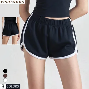 YISHENHON Summer Three-Quarter Sports Shorts Custom Logo High-Waist Elastic Waist Loose Breathable Yoga Shorts  for Womens