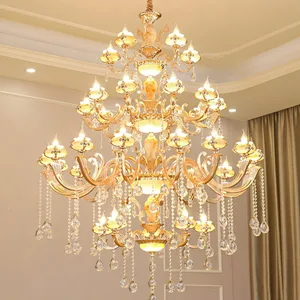 Classic Large Hotel Lobby Interior Decoration European Style Crystal Candle Chandeliers Ceiling Luxury