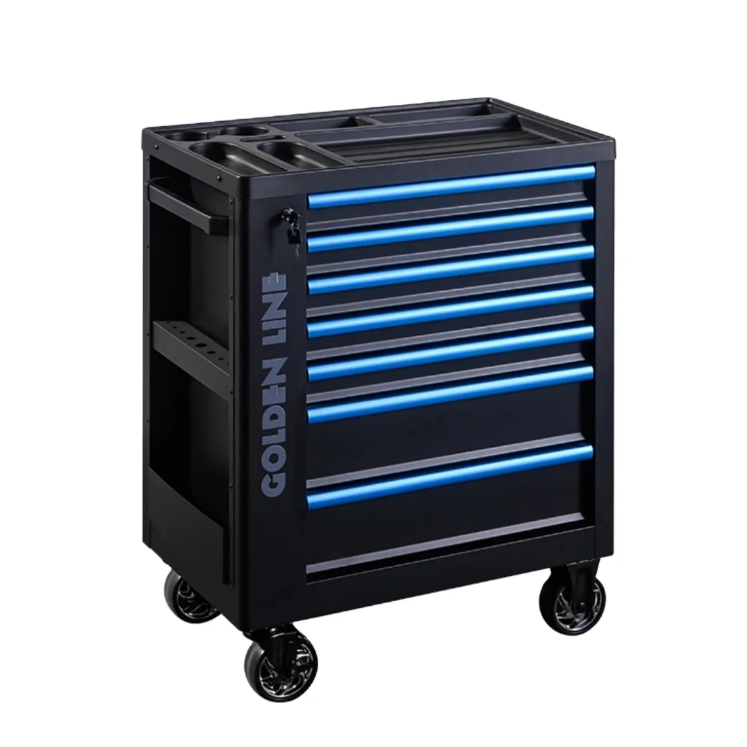 Goldenline 7 Drawers Metal Tool Box Roller Cabinet with Hand Tool Sets Steel Rolling Tool Trolley