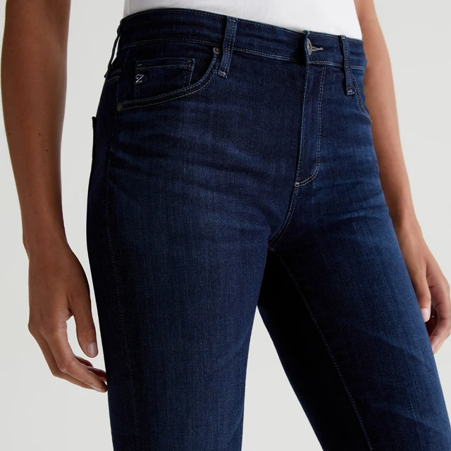 OEM/ODM Custom Gently Faded Dark Wash Women's Mid-Rise Cigarette Jeans Stretch Denim Cotton Ankle-Length Side Slits Embroidery