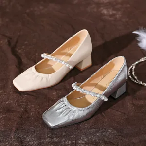 OEM/ODM332-57 Microfiber Leather Pleated Square Head Mary Jane Flats Slip-On Women's Autumn Shoes