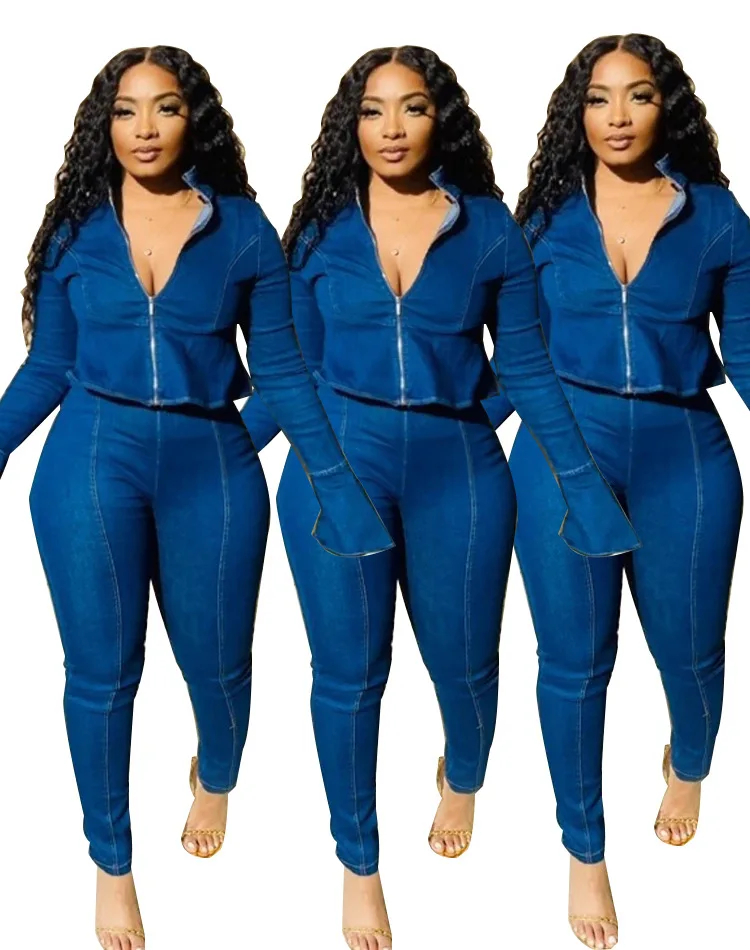 denim two piece set plus size