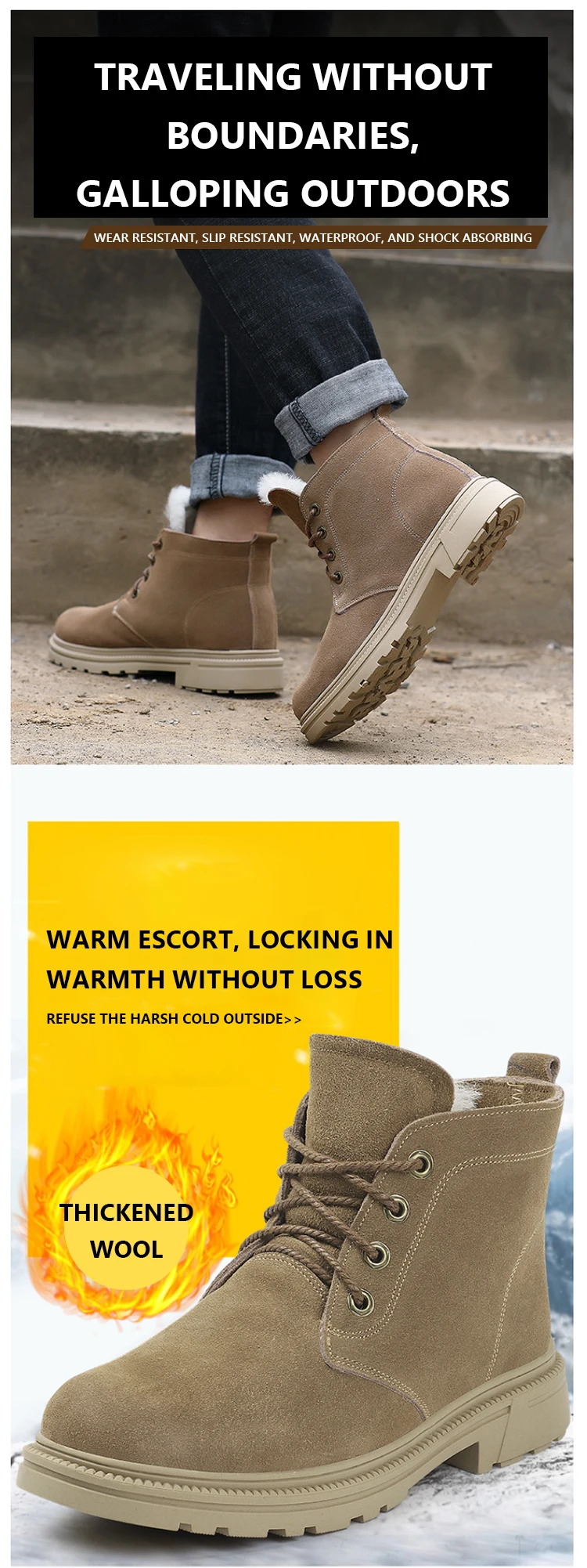 Martin Boots Men's Desert Boots Waterproof Genuine Leather Anti Slip