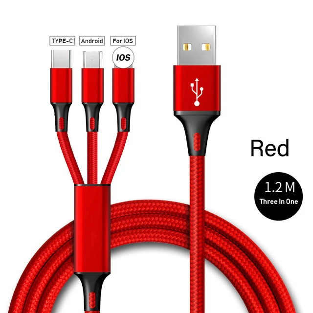 Multi Charging Cable 3 In 1 Nylon Braided Max To 31a Faster Micro Usb C Cable For Iphone Mobile