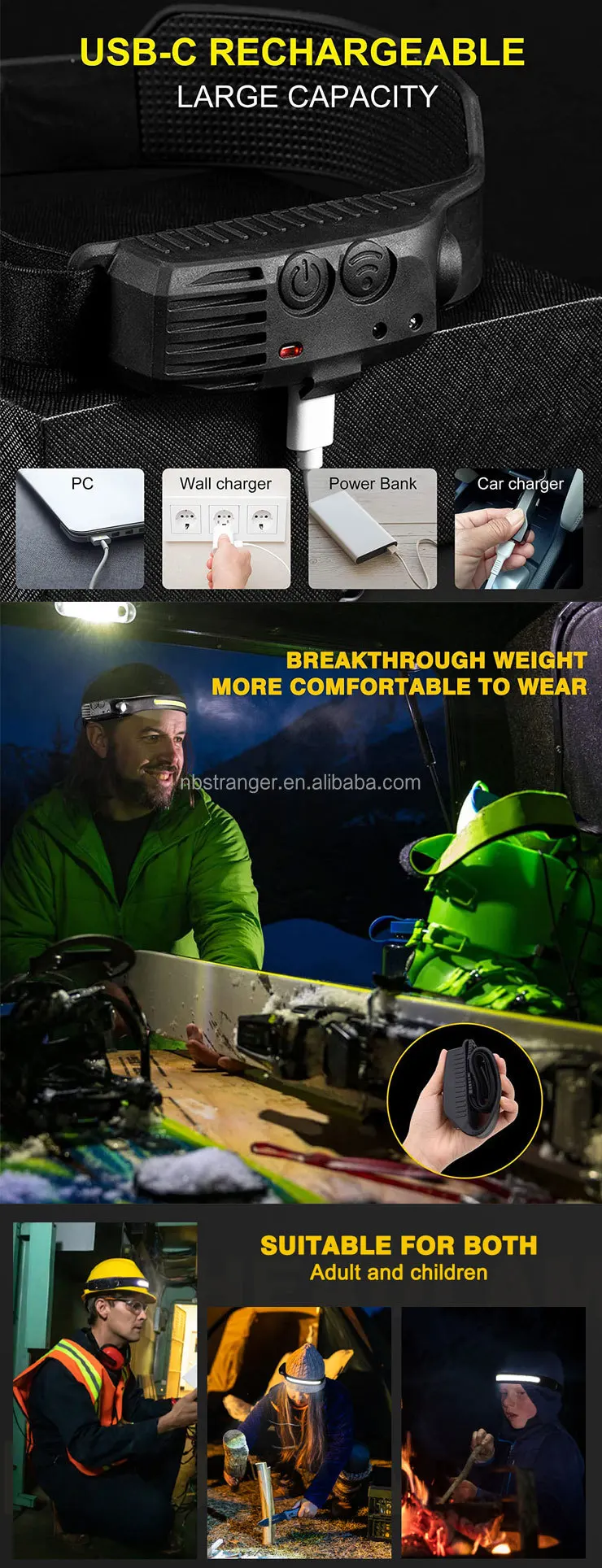 product 230 wide beam headlamp flashlight illumination sensor waterproof silicon cob led rechargeable headlamp bar-38