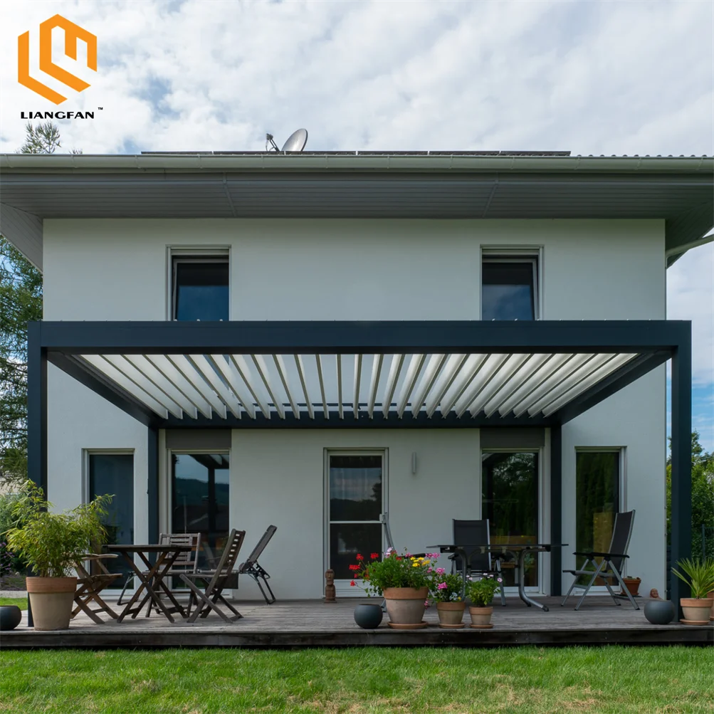 Solar Panel Energy-saving Retractable Roof Bioclimatic Pergola Windproof Solar Gazebo