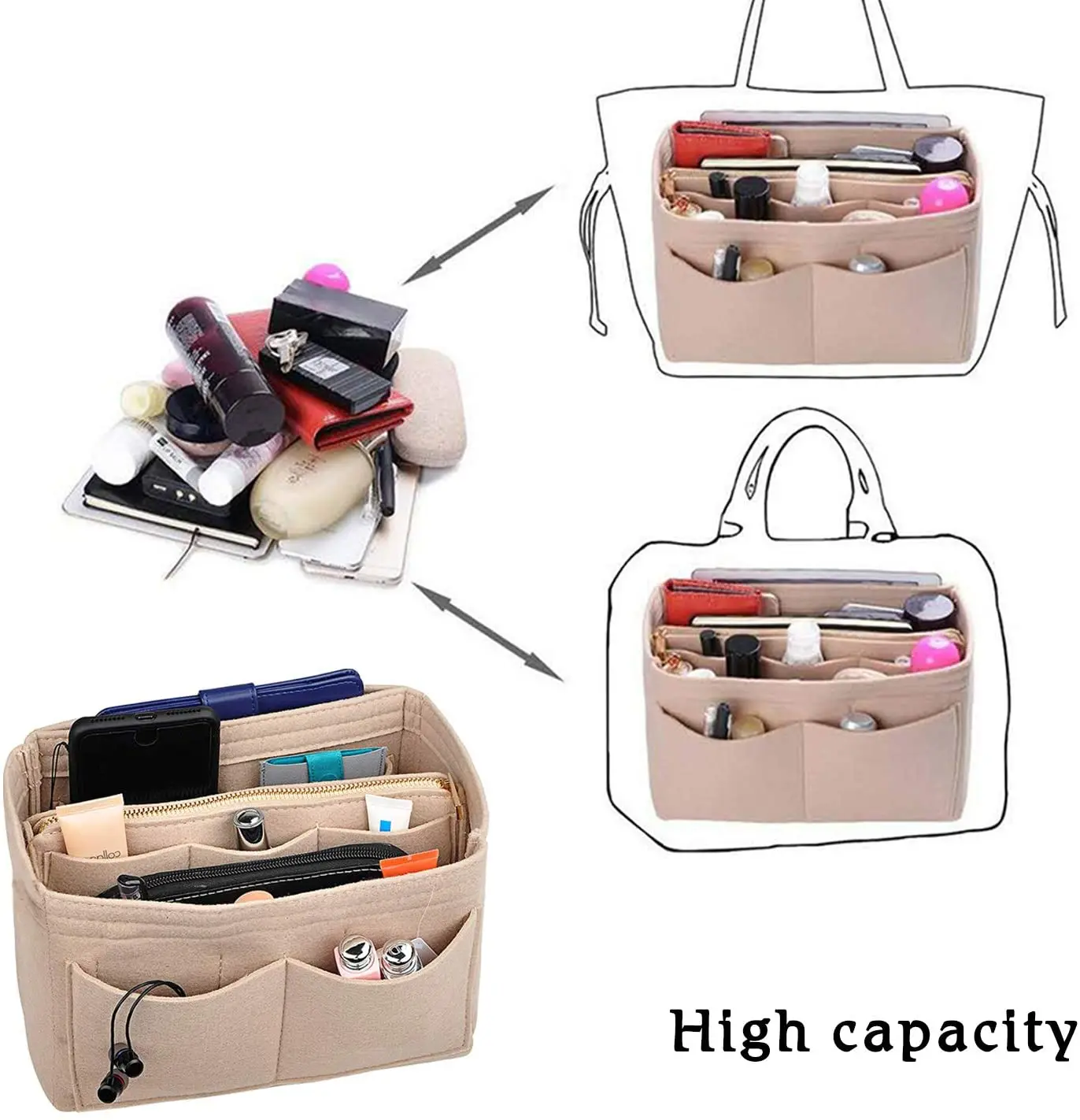 For 26 Bag Purse Felt Insert Organizer Makeup Handbag Travel Inner