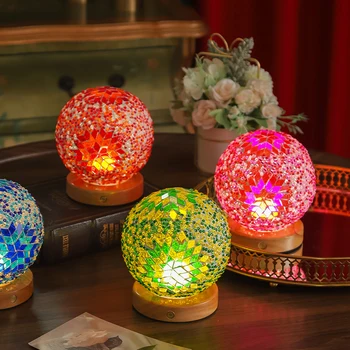 Turkish Moroccan Bronze Lamp Nordic Mosaic Night Light Foundation Rich Romantic Starlight on Glass for Bedroom Application