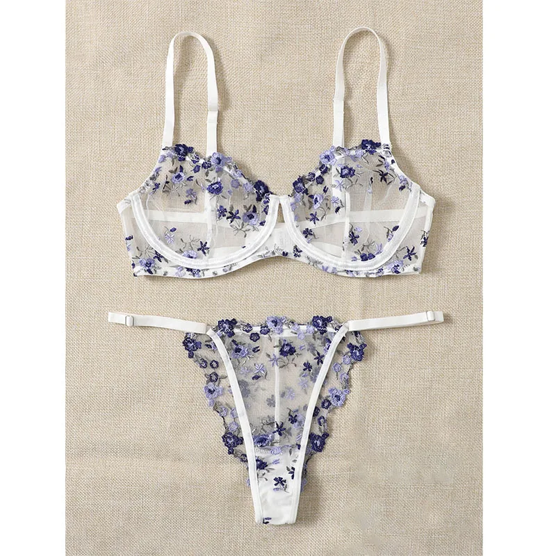 Lism Custom INS European American Strapless Solid Lingerie Hot-Selling Passionate Bra & Brief Sets Embroidered Flowers