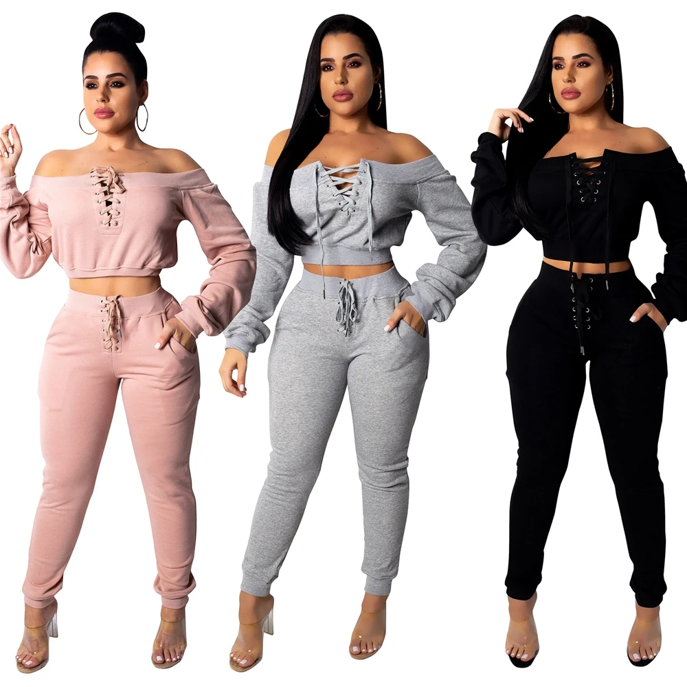 Drop shipping 2021 Boutique Long Sleeve Top Pants Outfits Two Piece Set Women Clothing new fashion High Quality Two Piece Set