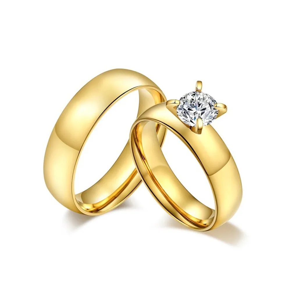 Anillo de compromiso 14 K oro SÓLIDO amarillo o blanco y set de 2 unidades  de anillos de bodas