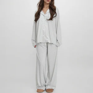 Oversized Women's Pajamas Bamboo Cotton Loungewear Ladies Homewear Pyjamas Custom Logo Nightwear Pajama Set