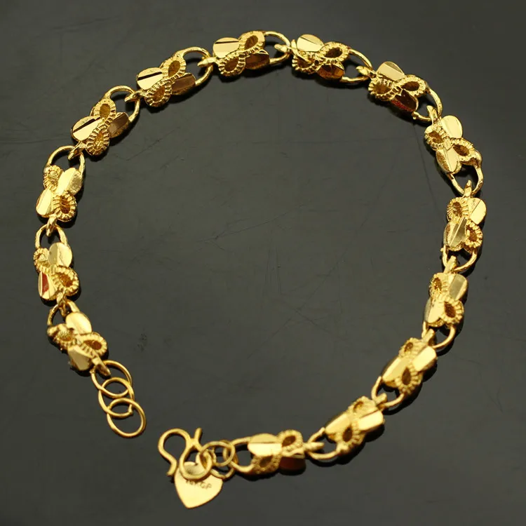 Wholesale 24k Gold Plated Copper Heart Clover Bracelet Women Trendy Gold Chain Bracelets Jewelry