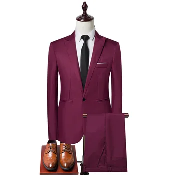 New one click solid color slim fit suits men's fashion business wedding suits wholesale large size color men's suits two piece