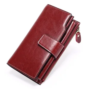A-506 Unisex Wallet Vintage Long Korean Version Oil Wax Leather Multi-Card Slot Clutch Open Closure Polyester Hot Selling