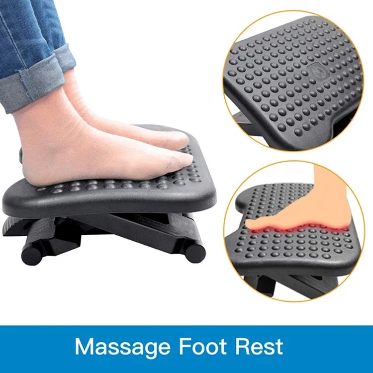 Adjustable Under Desk Footrest,Ergonomic Foot Stool for Under Desk at Work  with Massage,3 Height Position 30 Degree Tilt Angle Adjustment,Back Pain  Pressure Relief Leg Circulation Office Work Gift 