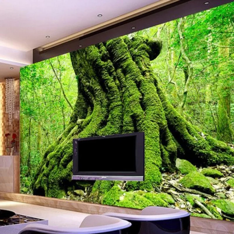 カスタム3d写真壁紙緑の森の木3d自然の風景大きな壁画寝室リビングルームソファ背景壁画壁紙 Buy 黒と白のストライプの壁紙 張り子ペイント壁画 3d パネル壁紙 Product On Alibaba Com
