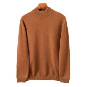 Autumn Winter Men's 100% Cashmere Half-High-Necked Turtle Neck Pullover Thick Bottomed Knitted Cardigan Wholesale
