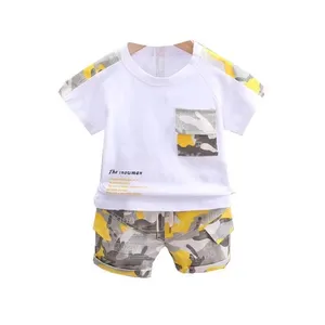 Customizable New Style Cartoon Boys Shirt Round Collar Short Sleeve Boys' Casual Clothes Set