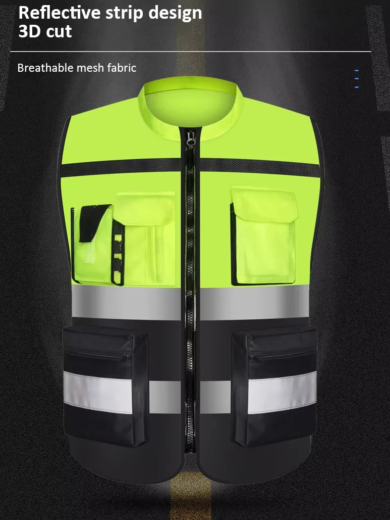 High visibility reflective safety vest custom logo reflective safety Traffic vest multi pocket work 